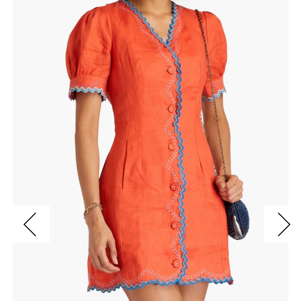 SALONI Orange Sheath Mini Dress with Puff Sleeves